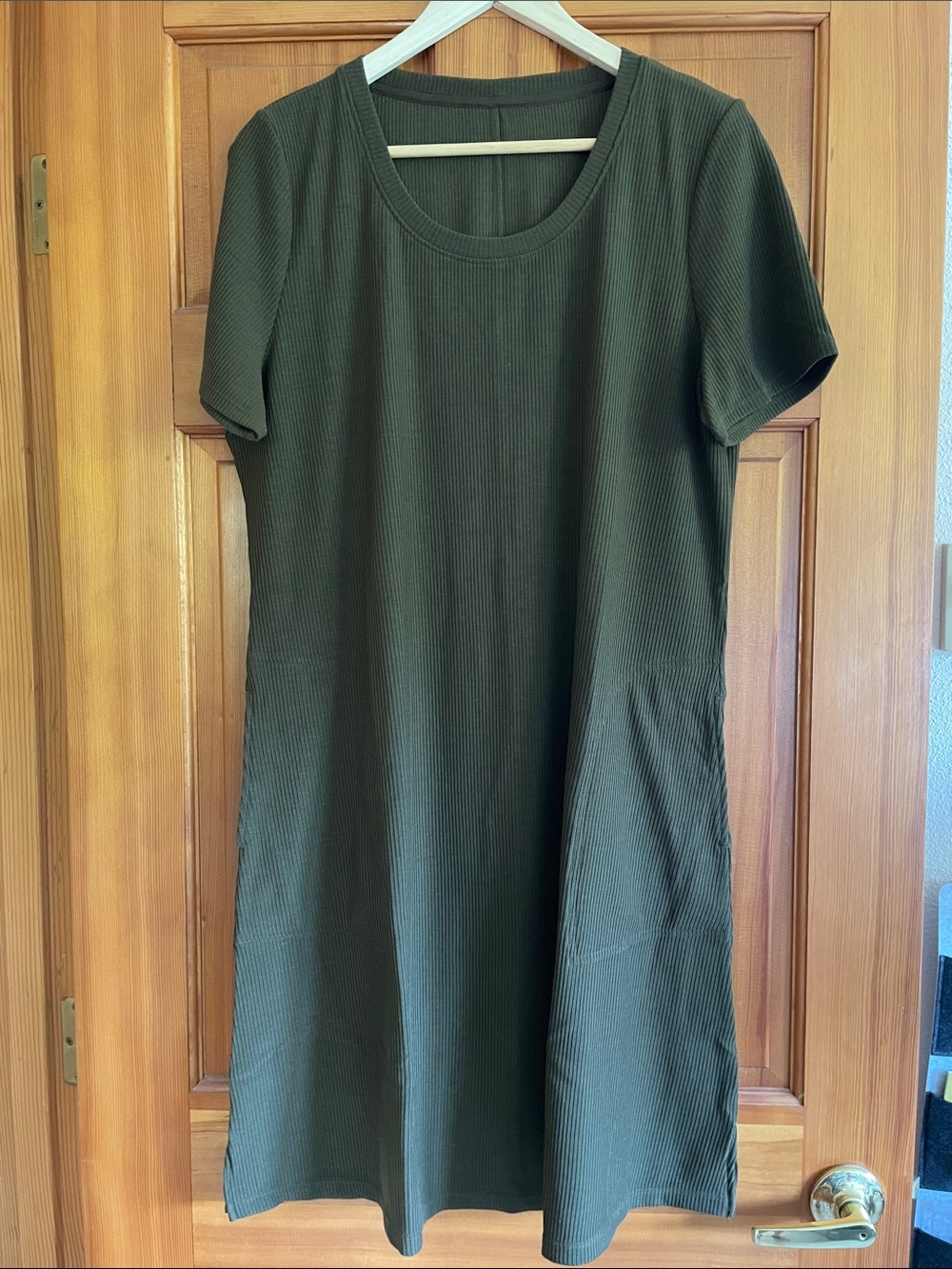 Woolx Harlowe Women's Short Sleeve Ribbed A-Line Dress - Olive Green XL